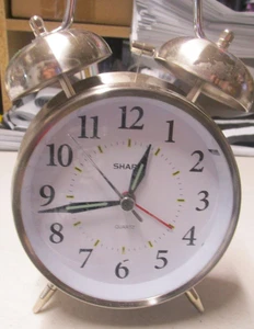 Sharp Twin Bell Quartz Alarm Clock Silver Brushed Metal - Picture 1 of 2