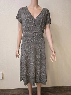 New York & Company Wrap Business Dress Size Xl  Black Print V Neck Short Sleeve  - Image 1 of 4