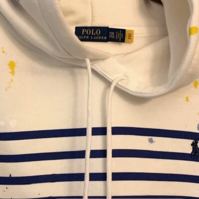 Ralph Lauren Polo Sweater Hoodie Cropped Womens 2XL White Blue Preppy Nautical - Image 1 of 4
