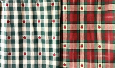 Лот из 2 сплетенных хлопчатобумажных домотканых тканей рождественские яблоки красный/зеленый 1 ярд всего 60"W - Изображение 1 из 4