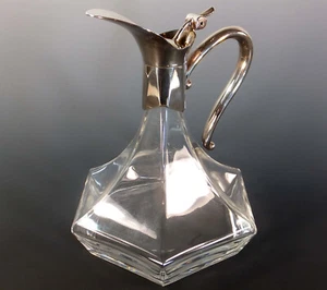 FINE & UNUSUAL HEXAGONAL SILVER PLATE MOUNTED GLASS CLARET JUG - Picture 1 of 7