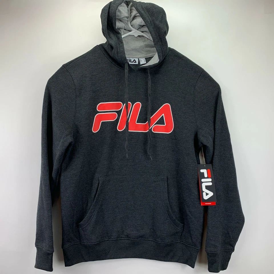 Fila Men's Contrast Logo Pullover Hoodie Size S in Charcoal