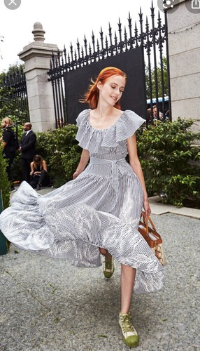 Abito midi Tory Burch con occhiello ricamato a righe flounce arricciate 4 $548