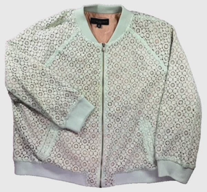 Victoria Beckham Jacket Womens 3X Mint Green Lace Overlay Bomber Jacket Gorpcore - Picture 1 of 12