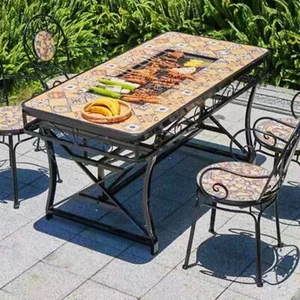 BUYBUY Kit 4 Sedie e Tavolo Mosaiko con Parte Centrale Estraibile per uso Grigli - Foto 1 di 5
