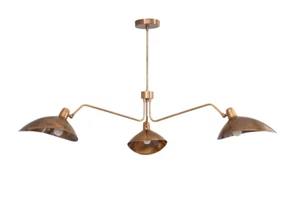 3 Light Curved Mid Century Modern Raw Brass Sputnik chandelier light Fixture - Picture 1 of 7