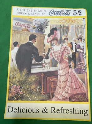 VTG COCA-COLA AFTER THE THEATRE POSTER 9” X12.5”- Delicious &Refreshing. - Image 1 of 4