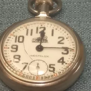 WESTCLOX GRAVUR EISENBAHN TASCHENUHR FUNKTIONIERT (K) - Bild 1 von 5