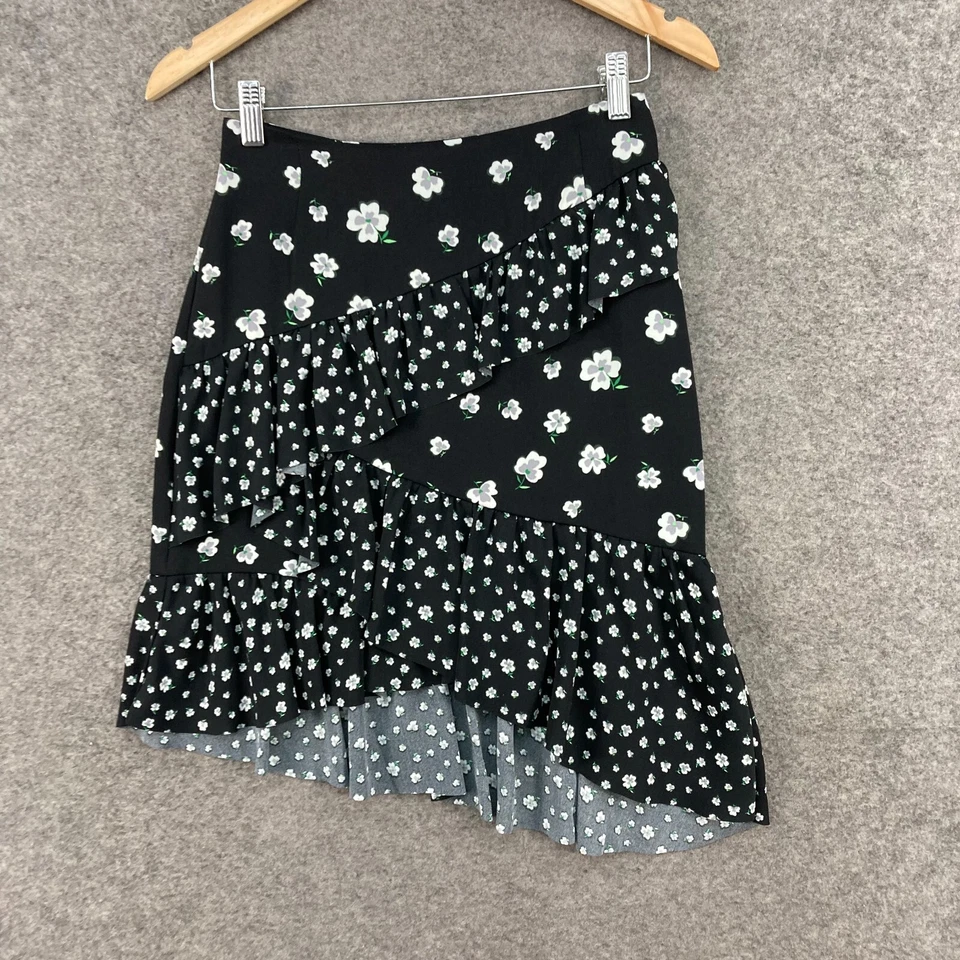 Falda H&M Mujer Talla 6 Negra Floral Cremallera Asimétrica 24935 Foto 1 de 4