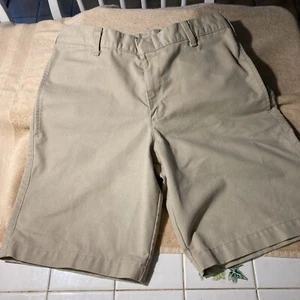 BOYS 29 Waist uniform SHORTS KHAKI POLYESTER/COTTON FLAT FRONT 9”Inseam - Picture 1 of 4