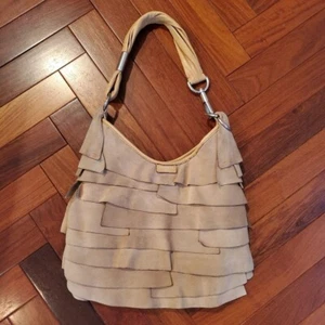 YVES SAINT LAURENT Rive Gauche ST. TROPEZ Wildleder Rüschen Tasche Sand Beige Gebraucht - Bild 1 von 13