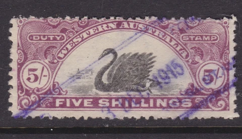 WESTERN AUSTRALIA RARE 1915 5/- Purple LONG SWAN FINE USED  (NG15) Cover