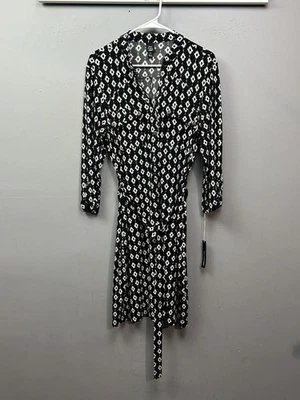 Vestido camisero Saint Tropez West para mujer 14 negro blanco Ikat tejido con cinturón manga 3/4 Foto 1 de 4