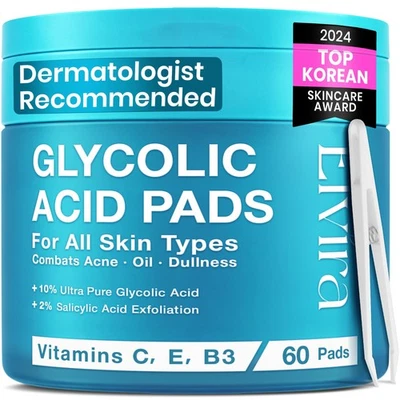 Glycolic Acid Facial Pads - 10 Glycolic, 2 Salicylic, 60 Pads for Acne - Image 1 of 4