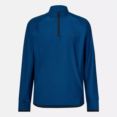 BOSS Sweatshirt Mens Dark Blue Quarter Zip Top With Logo - Sweat Active Size XL - Image 1 of 4