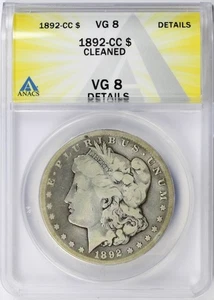 1892-CC $1 Morgan Dollar ANACS VG8 Details Cleaned - Picture 1 of 4