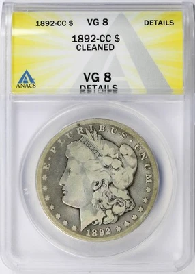 1892-CC $1 Morgan Dollar ANACS VG8 Details Cleaned - Image 1 of 4