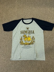 [L] Unisex Singha Lager Beer Thailand Kurzarm T-Shirt Grau Raglan Schwarz - Bild 1 von 8