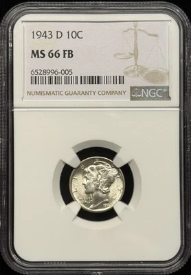 1943-D Mercury Head Dime, MS66FB NGC (12028) - Image 1 of 3