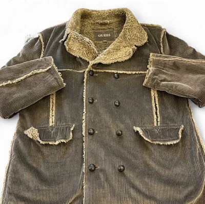 GUESS Jacket Men's XL Green Corduroy Faux Sherpa Lined Bomber Countryside - Image 1 of 4