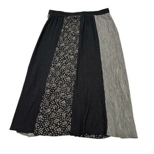 Vintage Sharon Anthony Skirt Womens 14 Black Patchwork Panel Midi Boho Festival - Picture 1 of 7