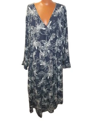 Bloomchic Tropical Maxi Dress Woman Sz 26W Blue Floral Faux Wrap Side Slit Nwt - Image 1 of 4