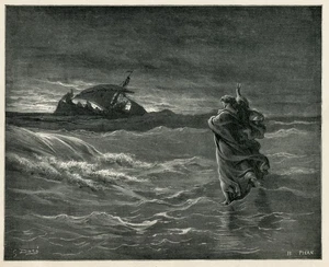Dore Bible Art JESUS CHRIST WALKING ON THE WATER 1890 antique print - Picture 1 of 3