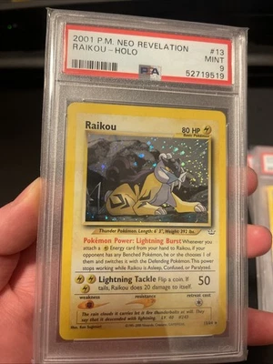 PSA 9 Mint Raikou Holo Neo Revelation Unlimited 2001 2001 #13 Pokemon Card SWIRL - Image 1 of 3