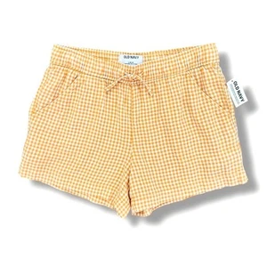 Old Navy Girls Yellow Gingham Linen Blend Pull On Shorts Size 10-12 New Summer - Picture 1 of 7
