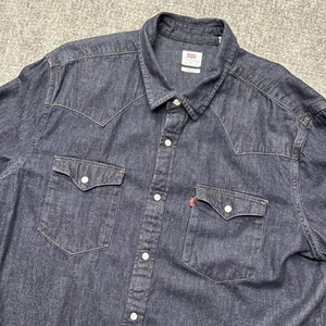 Levis Denim Shirt Mens XL Blue Standard Fit Western Pearl Snap 100% Cotton - Picture 1 of 10