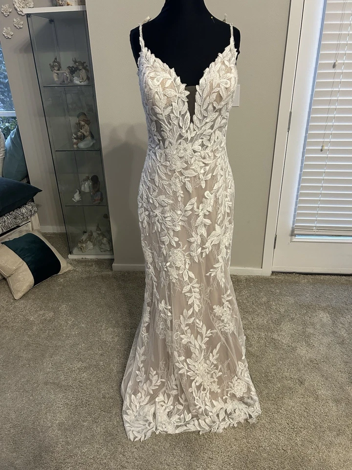 Vestido de novia de encaje marfil Allure sin etiquetas forro nude talla 12 G2U Foto 1 de 4