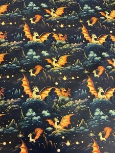 3.3 Metres Fantasy Dragons Clouds Printed Cotton Craft Quilt Dress Fabric - Picture 1 of 5