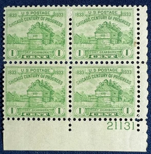 U.S. STAMP 1 CENT CHICAGO CENTURY OF PROGRESS BLOCK OF 4 STAMPS MNH OG - Picture 1 of 4