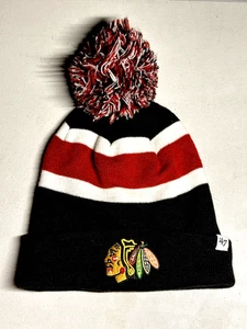 Cappello NHL Chicago Blackhawks '47 invernale morbido caldo maglia nero Beanie Pom Pom B2 - Foto 1 di 3