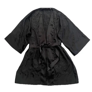 Accappatoio kimono vintage Victoria's Secret etichetta oro nero art deco con cintura donna sistema operativo - Foto 1 di 3