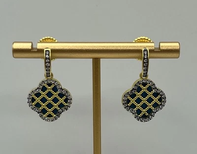 Brincos Freida Rothman turquesa Brooklyn mosaico cruz trevo NOVO - Imagem 1 de 4