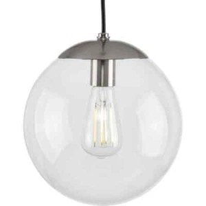 Progress Lighting Atwell Brushed Nickel Clear Glass Globe Pendant Hanging Light - Picture 1 of 14