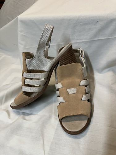 ADIDAS Toms donna tacco a blocco marrone e beige rottamato in camoscio e tela 8M