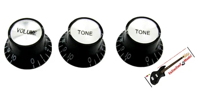 CUSTOM STYLE NEW 3 Boutons STRATOCASTER reflector noirs - Hat vol + 2 ton pour guitare strat