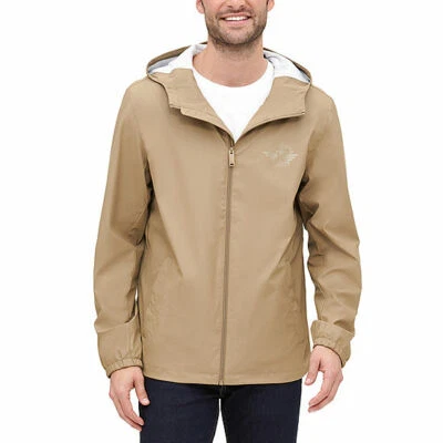 NEW Dockers Men's Hooded Water Resistant Rain Jacket, Tan, XLarge, MSRP: $140 - Image 1 of 4