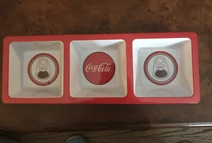 Coca Cola 3 Square Section Melamine Serving Tray - Can tops Red & White - Picture 1 of 2