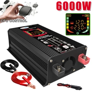 6000W LCD Car Power Inverter DC 12V To AC 110V Pure Sine Wave Solar Converter - Picture 1 of 14