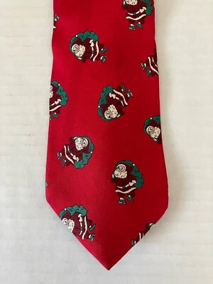 Dillard's Vintage Men's Necktie Tie Silk Red Santa Claus All Over Print Satin - Image 1 of 4