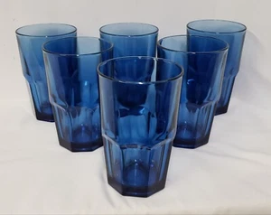 VTG Set Of 6 Libby Crisa Cobalt Blue 8 Panel Drinking Glasses - Picture 1 of 2