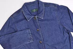 Orvis Denim Chore Coat Jacket Women’s Blue Long Buttons Pockets Large? - Picture 1 of 8
