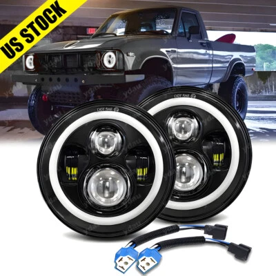 For 1979 1980 1981 Toyota Pickup Pair 7'' Inch Round LED Headlights Hi/Lo DRL - Image 1 of 4