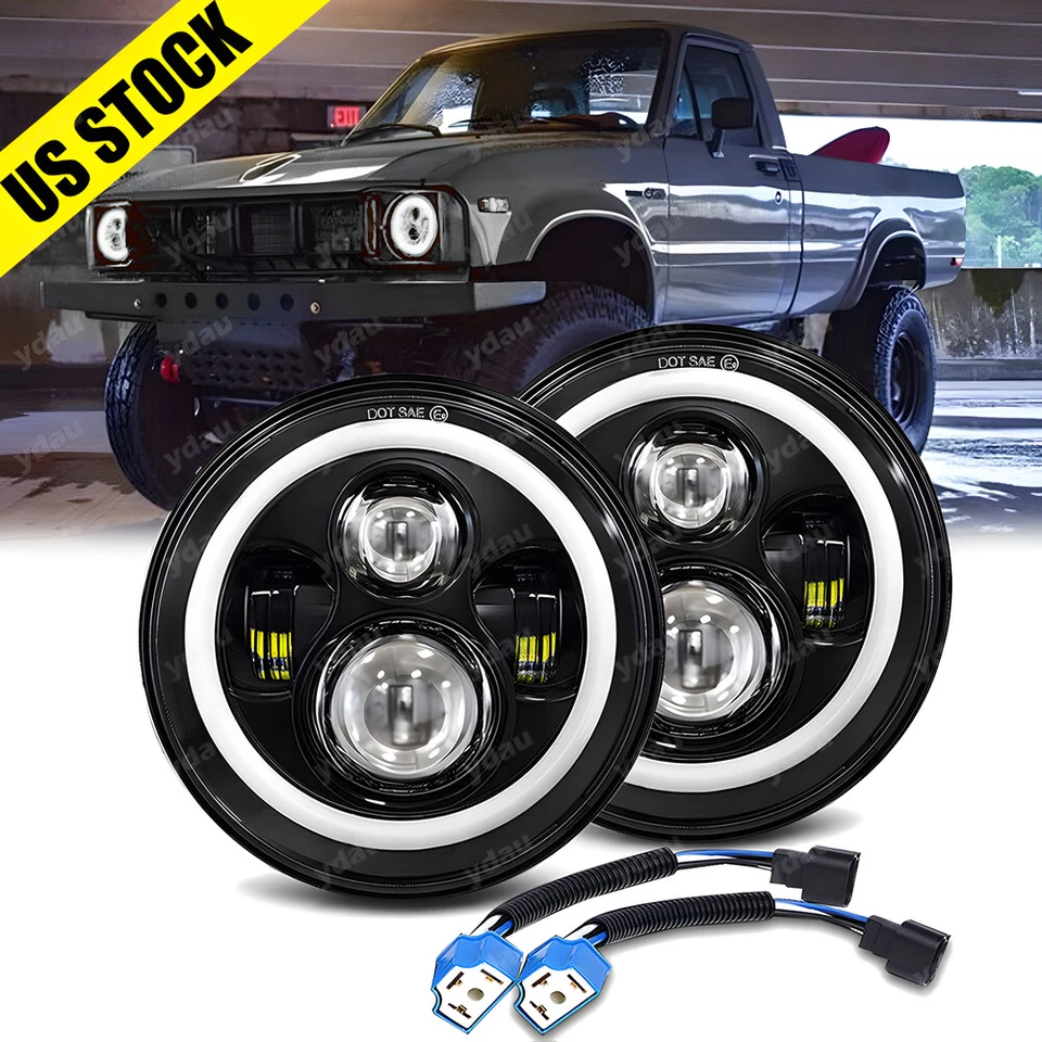 For 1979 1980 1981 Toyota Pickup Pair 7'' Inch Round LED Headlights Hi/Lo DRL - Image 1 of 4