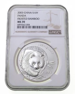 2003 China S10Y Silver Panda Frosted Bamboo NGC MS70 1 Oz. - Picture 1 of 4