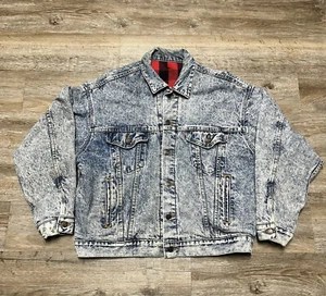 VTG Levi’s Denim Jean Jacket Acid Wash Plaid Flannel Lined Trucker Biker READ - Picture 1 of 12