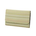 Microfiber Small Tri Fold Flap Beige Women's Wallet Striped Design